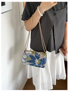 Chique geborduurde pailletten bloem ketting schoudertas voor dames, elegante mode zomertas.