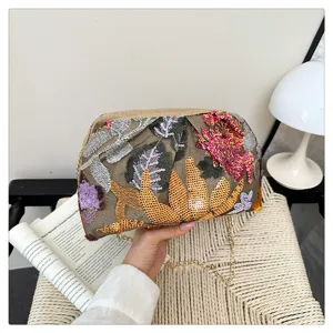 Borsa a tracolla con catena ricamata di paillettes stile cinese, elegante pochette.