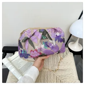 Borsa a tracolla con catena ricamata di paillettes, elegante borsa da sera da donna.