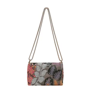 Chique geborduurde ketting schoudertas voor dames, stijlvolle pailletten bladeren handtas.