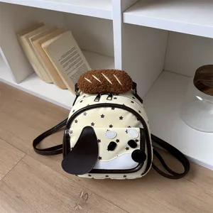 Carino piccolo zaino da cartone animato per cani con stampa stelle e design pane peluche casual