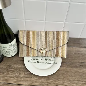 Women woven straw clutch bag stylish vertical stripe handbag elegant envelope purse for daily use