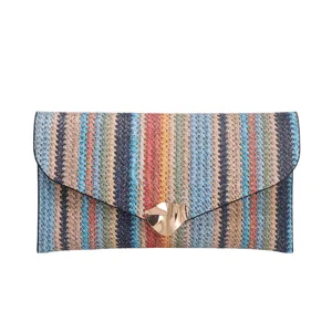 Colorful woven straw envelope clutch bag, stylish summer beach handbag for women new.