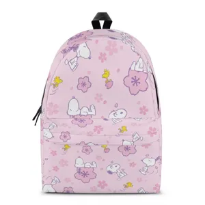 Pink cartoon anime print casual school backpack cute student book bag for daily use