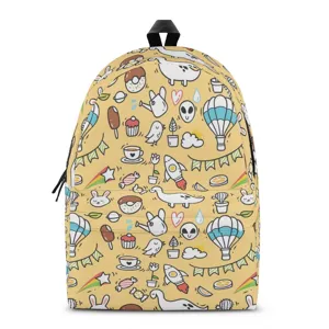 Cute cartoon doodle print kids backpack, stylish and fun lightweight school bag for students.