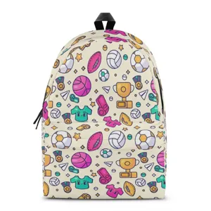 Cute cartoon sports all-over print school backpack for kids and students, casual daily bag.