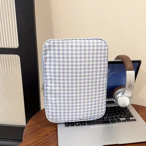 Blauwe en witte ruitjes tablet hoes laptop binnenste tas minimalistische lichte opbergzak