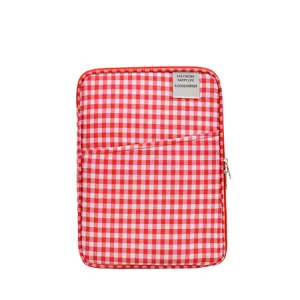 Mooie leuke rood met witte ruit tablet hoesje schattige gewatteerde laptop tas met rits.