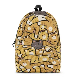Zaino per la scuola con stampa di gatti di cartone animato per studenti, vista frontale.