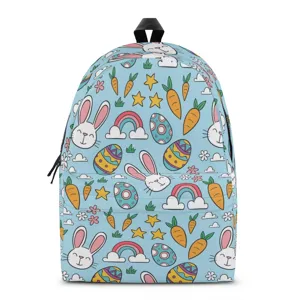 Cute cartoon Easter print kids school backpack, light blue daily casual bookbag for children.