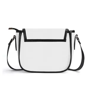 White PU leather saddle bag with black piping, classic crossbody shoulder bag for women daily.