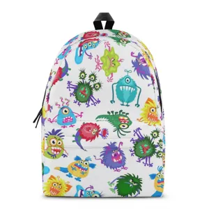 Colorful cartoon monster print student backpack, cute all-over print children bookbag