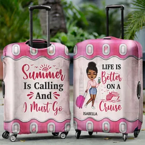 Cute pink cruise travel luggage cover protector custom name graphic elastic suitcase cover