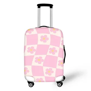 Pink checkered daisy luggage cover elastic trolley case protector for travel suitcase.