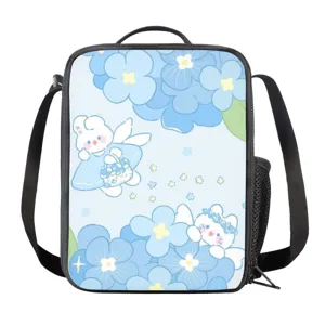 Linda Bolsa Isotérmica de Poliester Con Estampado de Animales de Dibujos Animados Bolsa de Almuerzo Cuadrada Portátil Aislamiento Térmico Con Bandolera Para Estudiantes Niños Escuela Picnic
