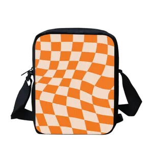 Retro golvende ruit schoudertas modieuze casual crossbody tas met praktische ritssluiting.