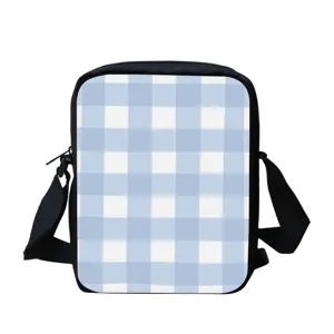 Blauw-witte ruitjes schoudertas voor dagelijkse mode, casual crossbody tas met ritssluiting.