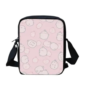 Joli sac bandoulière imprimé lapin de dessin animé, sac à épaule rose élégant pour le quotidien.