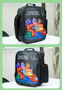 Bolso térmico negro para el almuerzo con estampado de personajes de juego, bolsa cuadrada.