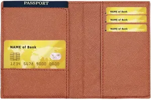 Brown PU leather passport cover holder card wallet organizer travel document case for daily use