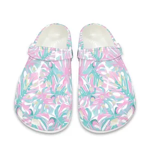 Eva Bedruckte Garten Clogs Für Damen Herren Botanisches Blattmuster Indoor Outdoor Sommer Hausschuhe Atmungsaktiv Leichte Wasserschuhe