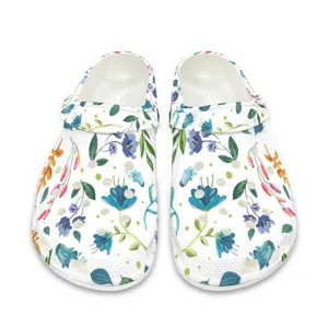 Weiße Garten Clogs mit Blumenmuster atmungsaktive bequeme Pantoletten für Damen und Herren