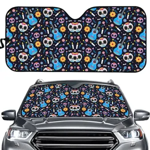 Cartoon Totenkopf Blumen Bedruckt Auto Windschutzscheibe Sonnenschutz Universal Auto Frontfenster Sonnenschirm Abdeckung Blockieren UV-Strahlen Reflektor
