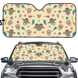 Auto Frontscheibe Sonnenschutz mit mexikanischem Totenkopf Muster, UV Schutz und Hitzeschutz.