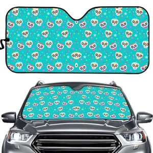 Teal Sugar Skull Car Sunshade Foldable Front Windshield Sun Shade UV Protection Auto Interior