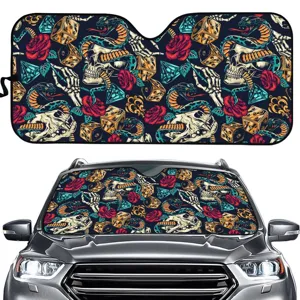 Auto Frontscheibe Sonnenschutz mit Totenkopf Schlangen Muster, Sommer UV-Schutz und Hitzeisolierung.
