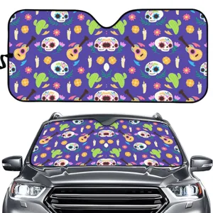 Auto-Frontscheiben-Sonnenschutz mit Totenkopf und Gitarren-Muster, UV-Schutz, faltbar.