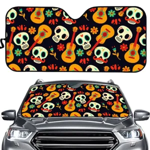 Auto Windschutzscheibe Sonnenschutz mit Totenkopf und Gitarre Druck Sommer UV Schutz Visier.