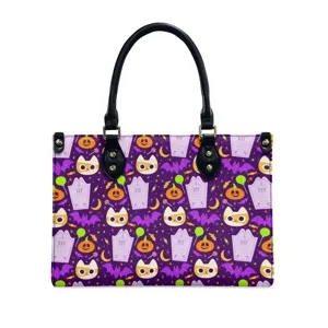 Halloween Kürbis Fledermaus Druck Damen PU Leder Tragetasche Große Kapazität Umhängetasche Festival Handtasche Feiertag Geschenk