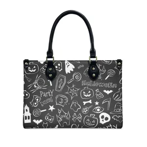 Damen PU Leder Handtasche Halloween Kürbis Geist Doodle Shopper Umhängetasche Top Griff