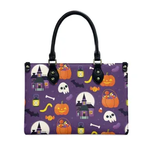 Damen PU Leder Handtasche Halloween Druck Grosse Kapazitat Henkeltasche Hauptansicht.