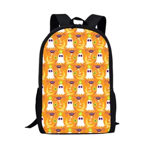 Halloween Ghost Print Backpack For Students Boys Girls Polyester School Bag Cartoon Pumpkin Skull Pattern Daily Backpack