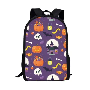 Halloween spooky pumpkin skull student backpack, casual bookbag for teens kids school daily use.
