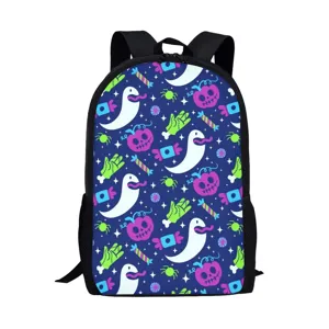 Halloween ghost printed student backpack, cute cartoon school bag with spacious compartments.