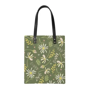 Sac Cabas pour Femmes en Cuir PU Frais et Doux Imprimé Floral Carré Vertical Fermoir Magnétique Sac de Shopping Épaule pour Quotidien