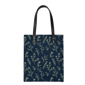 Sac cabas fourre-tout en cuir PU pour femme imprimé botanique doré sac shopping bleu