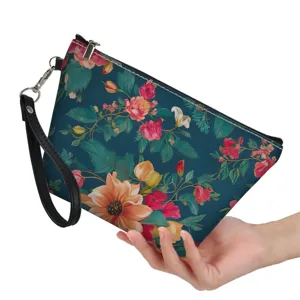 Kosmetiktasche mit Blumenmuster und Handschlaufe, vintage Kosmetiktasche für Damen Alltag.