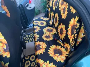Sonnenblumen Druck Autositzbezüge und Fußmatten Set, stylische Auto Innendekoration.