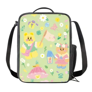 Bolso de almuerzo con estampado de oso de dibujos animados lindo y correa para el hombro, bolsa
