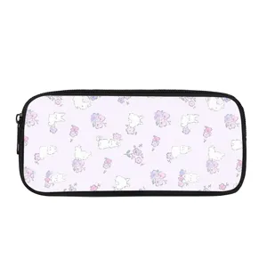 Süßes Cartoon-Etui mit weißem Kaninchen und Blumen, großes Schreibwarenetui für Büro.