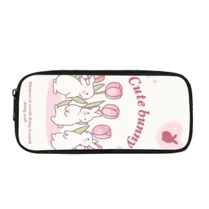 Süßes Cartoon Hase Federmäppchen, rosa Tulpe Briefpapier Tasche für Büro und Schule.