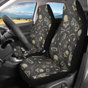 Universal Auto Sitzbezüge Polyester Elasthan Stretch Stoff Totenkopf Blumenmuster Vordersitz Protektoren Bedruckte Auto Dekoration