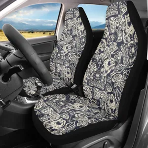 Universelle Autositzbezüge vorne mit Totenkopf und Rosen Muster, elastisches Polyester.