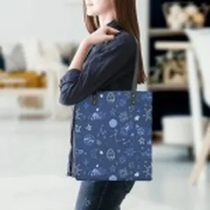 Women PU Leather Tote Bag Fashion Celestial Print Shoulder Bag Casual Daily Handbag