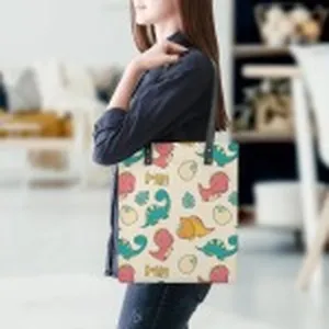 Cute cartoon dinosaur print women PU leather tote shoulder bag casual daily handbag
