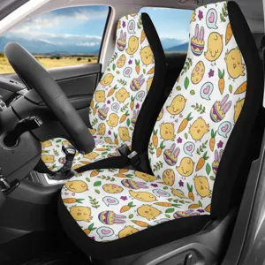 Universelle Autositzbezüge mit niedlichem Cartoon Ostern Küken und Karotten Druck Design.